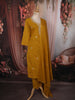 Mustard Yellow Floral Sequins and thread Embroidered Design Cotton Straight Cut Salwar Suit with Dupatta