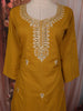 Mustard Yellow Floral Sequins and thread Embroidered Design Cotton Straight Cut Salwar Suit with Dupatta