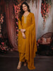 Mustard Yellow Floral Sequins and thread Embroidered Design Cotton Straight Cut Salwar Suit with Dupatta