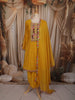 Mustard Yellow Floral Thread Embroidered Design Cotton Anarkali Salwar Suit with Dupatta