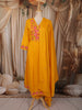 Mustard Yellow Floral Thread Embroidered Design Cotton Anarkali Salwar Suit with Dupatta