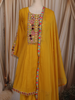 Mustard Yellow Floral Thread Embroidered Design Cotton Anarkali Salwar Suit with Dupatta