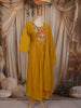 Mustard Yellow Floral Thread Embroidered Design Cotton Anarkali Salwar Suit with Dupatta