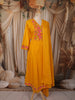 Mustard Yellow Floral Thread Embroidered Design Cotton Anarkali Salwar Suit with Dupatta
