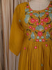 Mustard Yellow Floral Thread Embroidered Design Cotton Anarkali Salwar Suit with Dupatta