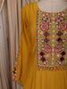Mustard Yellow Floral Thread Embroidered Design Cotton Anarkali Salwar Suit with Dupatta