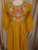 Mustard Yellow Floral Thread Embroidered Design Cotton Anarkali Salwar Suit with Dupatta