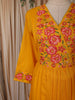 Mustard Yellow Floral Thread Embroidered Design Cotton Anarkali Salwar Suit with Dupatta