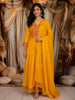 Mustard Yellow Floral Thread Embroidered Design Cotton Anarkali Salwar Suit with Dupatta