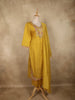 Mustard Yellow Floral Thread Embroidered Design Cotton Straight Cut Salwar Suit with Dupatta
