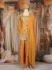 Mustard Yellow Floral Thread Embroidered Design Organza Palazzo Suit