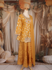 Mustard Yellow Floral Thread Embroidered Design Organza Palazzo Suit