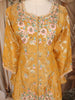 Mustard Yellow Floral Thread Embroidered Design Organza Palazzo Suit