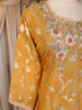 Mustard Yellow Floral Thread Embroidered Design Organza Palazzo Suit