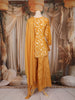 Mustard Yellow Floral Thread Embroidered Design Organza Palazzo Suit