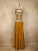 Mustard Yellow Floral Thread Embroidered Design Satin Palazzo Suit with Dupatta