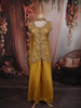 Mustard Yellow Floral Thread Embroidered Design Satin Palazzo Suit with Dupatta