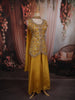 Mustard Yellow Floral Thread Embroidered Design Satin Palazzo Suit with Dupatta