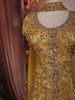 Mustard Yellow Floral Thread Embroidered Design Satin Palazzo Suit with Dupatta