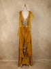 Mustard Yellow Floral Thread Embroidered Design Satin Palazzo Suit with Dupatta