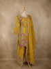 Mustard Yellow Floral Thread and Beads Embroidered Design Silk Palazzo Suit with Dupatta
