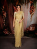 Mustard Yellow Floral Thread and Sequins Embroidered Design Pure Organza Designer Saree with Scalloped Border