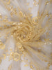 Mustard Yellow Floral Thread and Sequins Embroidered Design Pure Organza Designer Saree with Scalloped Border