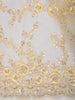 Mustard Yellow Floral Thread and Sequins Embroidered Design Pure Organza Designer Saree with Scalloped Border