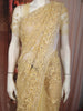 Mustard Yellow Floral Thread and Sequins Embroidered Design Pure Organza Designer Saree with Scalloped Border
