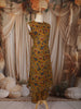 Mustard Yellow Floral Vine Printed Design Cotton Straight Cut Salwar Suit