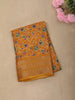 Mustard Yellow Floral Vine Printed Design Crepe Saree with Zari Border