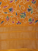 Mustard Yellow Floral Vine Printed Design Crepe Saree with Zari Border