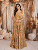 Mustard Yellow Floral Vine Printed and Beads Embroidered Design Chiffon Haldi Lehenga with Attached Dupatta