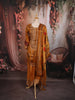 Mustard Yellow Floral Vine Printed and Sequins Embroidered Design Crepe Silk Straight Cut Salwar Suit with Matching Dupatta