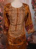 Mustard Yellow Floral Vine Printed and Sequins Embroidered Design Crepe Silk Straight Cut Salwar Suit with Matching Dupatta