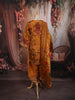 Mustard Yellow Floral Vine Printed and Sequins Embroidered Design Crepe Silk Straight Cut Salwar Suit with Matching Dupatta