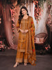 Mustard Yellow Floral Vine Printed and Sequins Embroidered Design Crepe Silk Straight Cut Salwar Suit with Matching Dupatta