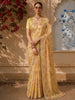 Mustard Yellow Floral Vine Sequins Embroidered Design Chiffon Fancy Saree with Lace Border
