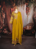 Mustard Yellow Floral Vine Sequins and Zari Embroidered Design Georgette Long Anarkali Gown with Matching Dupatta