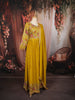 Mustard Yellow Floral Vine Sequins and Zari Embroidered Design Georgette Long Anarkali Gown with Matching Dupatta