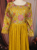 Mustard Yellow Floral Vine Sequins and Zari Embroidered Design Georgette Long Anarkali Gown with Matching Dupatta