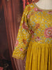 Mustard Yellow Floral Vine Sequins and Zari Embroidered Design Georgette Long Anarkali Gown with Matching Dupatta
