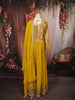 Mustard Yellow Floral Vine Sequins and Zari Embroidered Design Georgette Long Anarkali Gown with Matching Dupatta