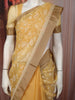 Mustard Yellow Floral Vine Thread Embroidered Design Pure Tussar Party Wear Saree with Floral Border