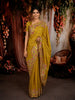 Mustard Yellow Floral Vine Thread Embroidered Design Pure Tussar Silk Fancy Saree with Scalloped Border