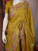 Mustard Yellow Floral Vine Thread Embroidered Design Pure Tussar Silk Fancy Saree with Scalloped Border