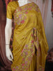 Mustard Yellow Floral Vine Thread Embroidered Design Pure Tussar Silk Fancy Saree with Scalloped Border