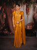 Mustard Yellow Floral Vine Zari Woven Design Pure Kanchipuram Silk Saree with Matching Zari Border