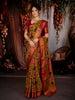 Mustard Yellow Floral Vine Zari Woven Design Semi Silk Festive Saree with Contrast Temple Zari Border