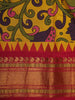 Mustard Yellow Floral Vine Zari Woven Design Semi Silk Festive Saree with Contrast Temple Zari Border